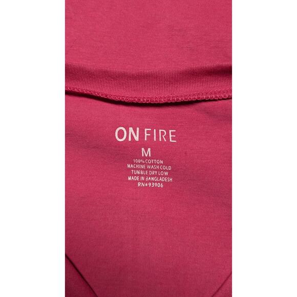 ON FIRE Crop Top Tee Smiley Face Oversized Short Sleeve Cotton T-Shirt Medium - Picture 3 of 3